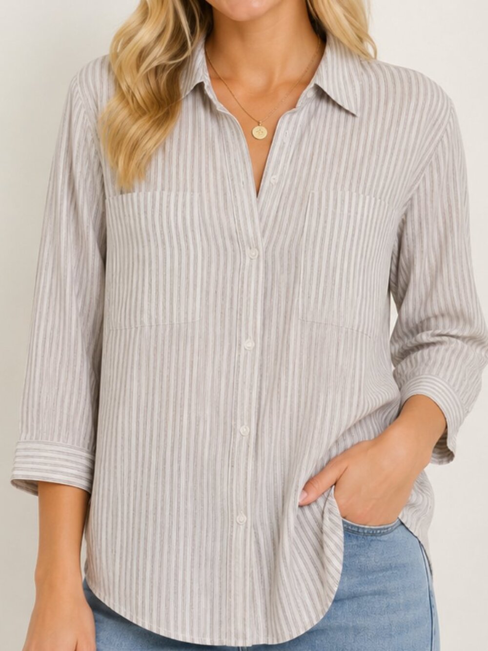 Riders by Lee Women's Striped Button-Up Shirt Size L Long Sleeve Casual